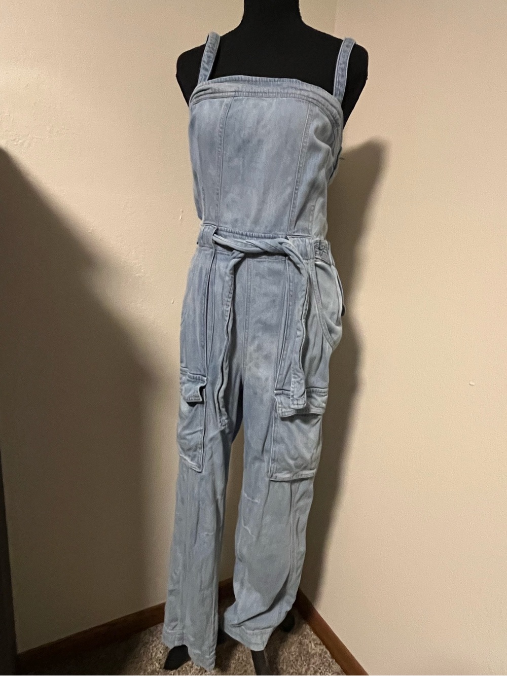 Free People Go West Light Blue Denim Utility Jumpsuit-OB1160882-Small